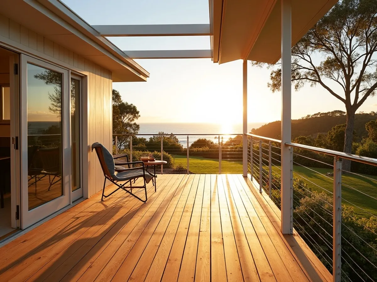 Completed Spotted Gum deck with insulated pergola at Fingal Head